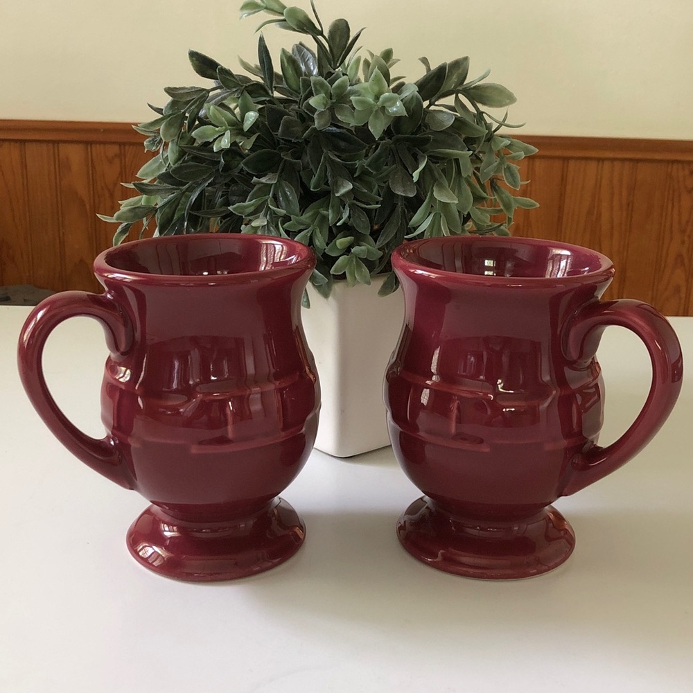 Longaberger Woven Traditions Paprika Red Pedestal Mugs - Set of 2